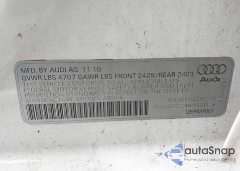 2011 Audi A4 2.0T Premium z USA, uszkodzony, nr VIN WAUAFAFL8BN033518